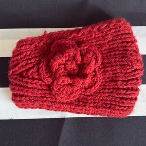 Headband Knit Ear Warmer Head Cover Embellished with Crochet Flower
Rust Color